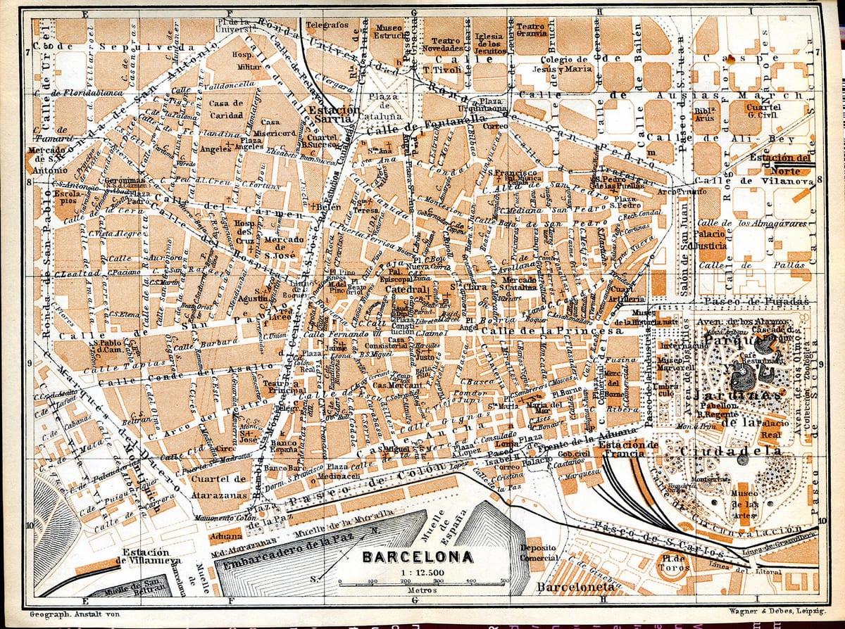 vecchia mappa di barcellona