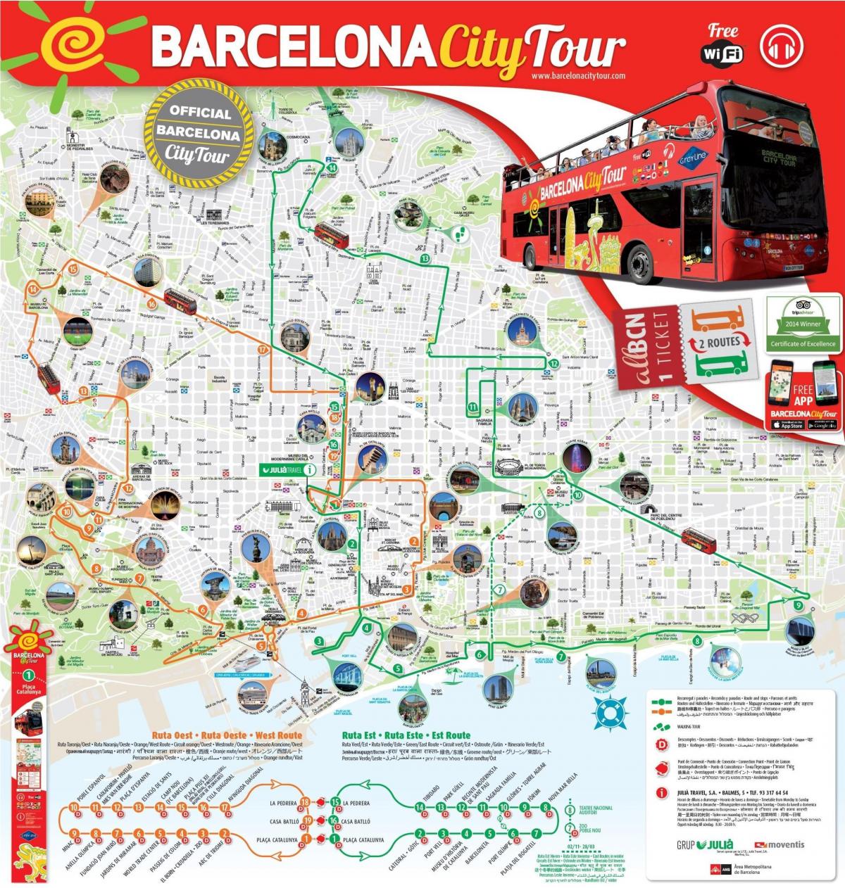 red bus tour di barcellona la mappa