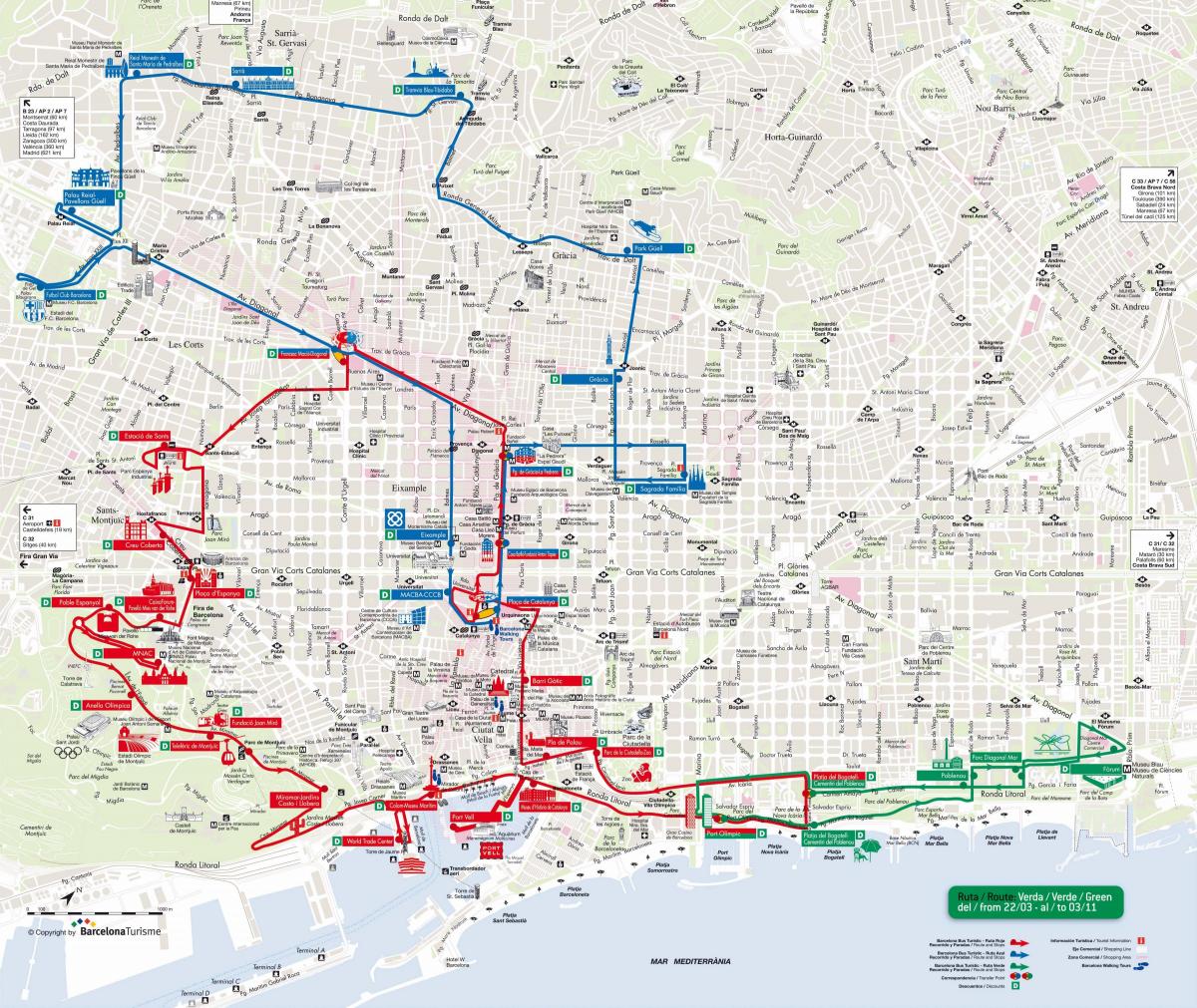 barcelona bus turistic linea rossa sulla mappa