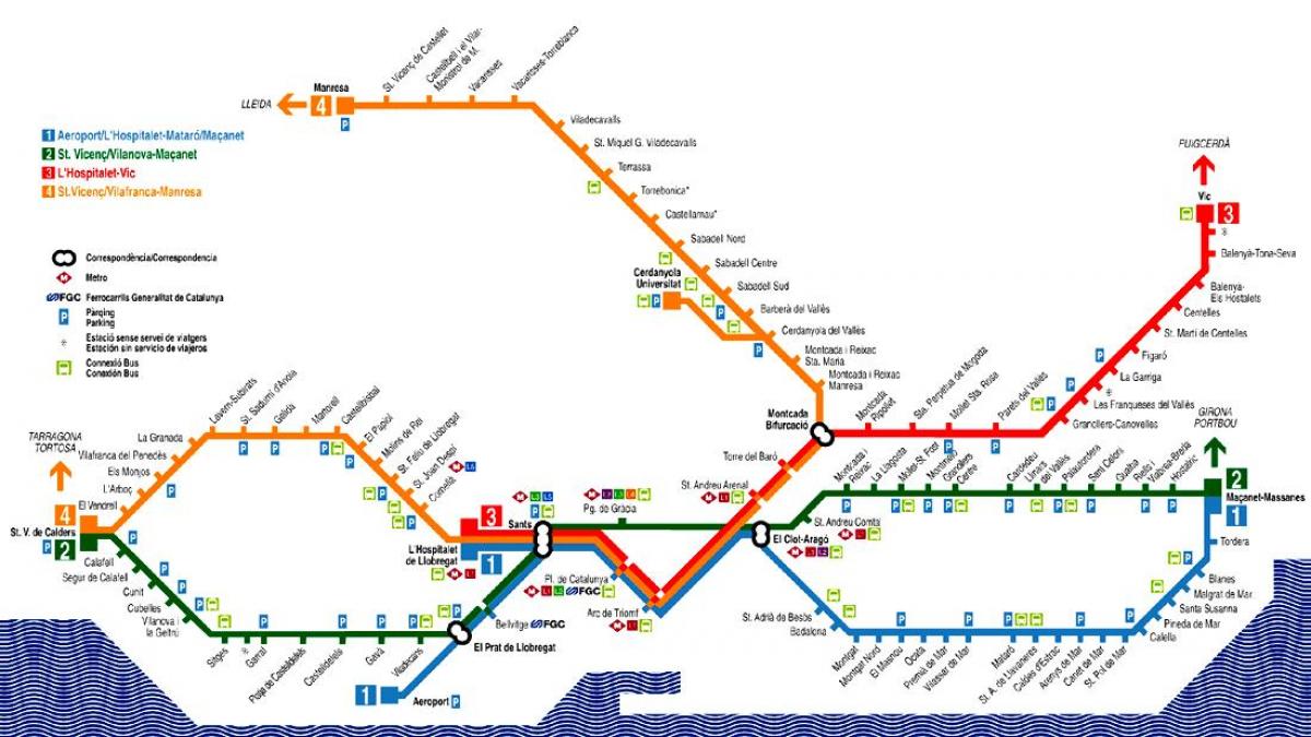 barcellona mappa del treno dall'aeroporto