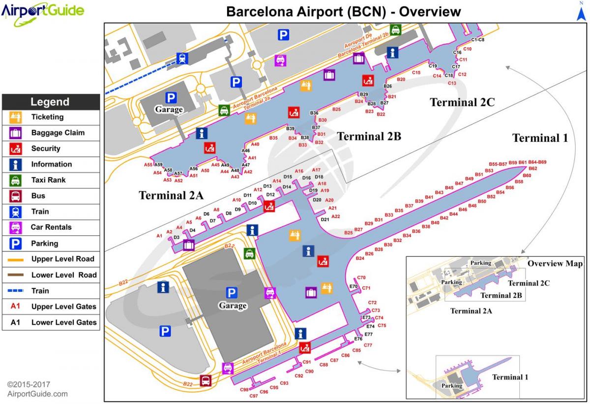 l'aeroporto di barcellona mappa terminal 1 e 2