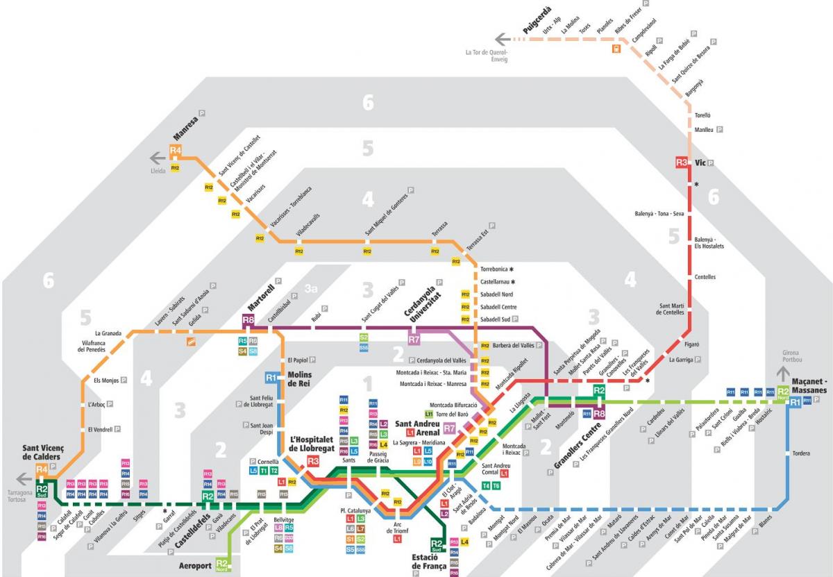 mappa della metropolitana di barcellona, con zone